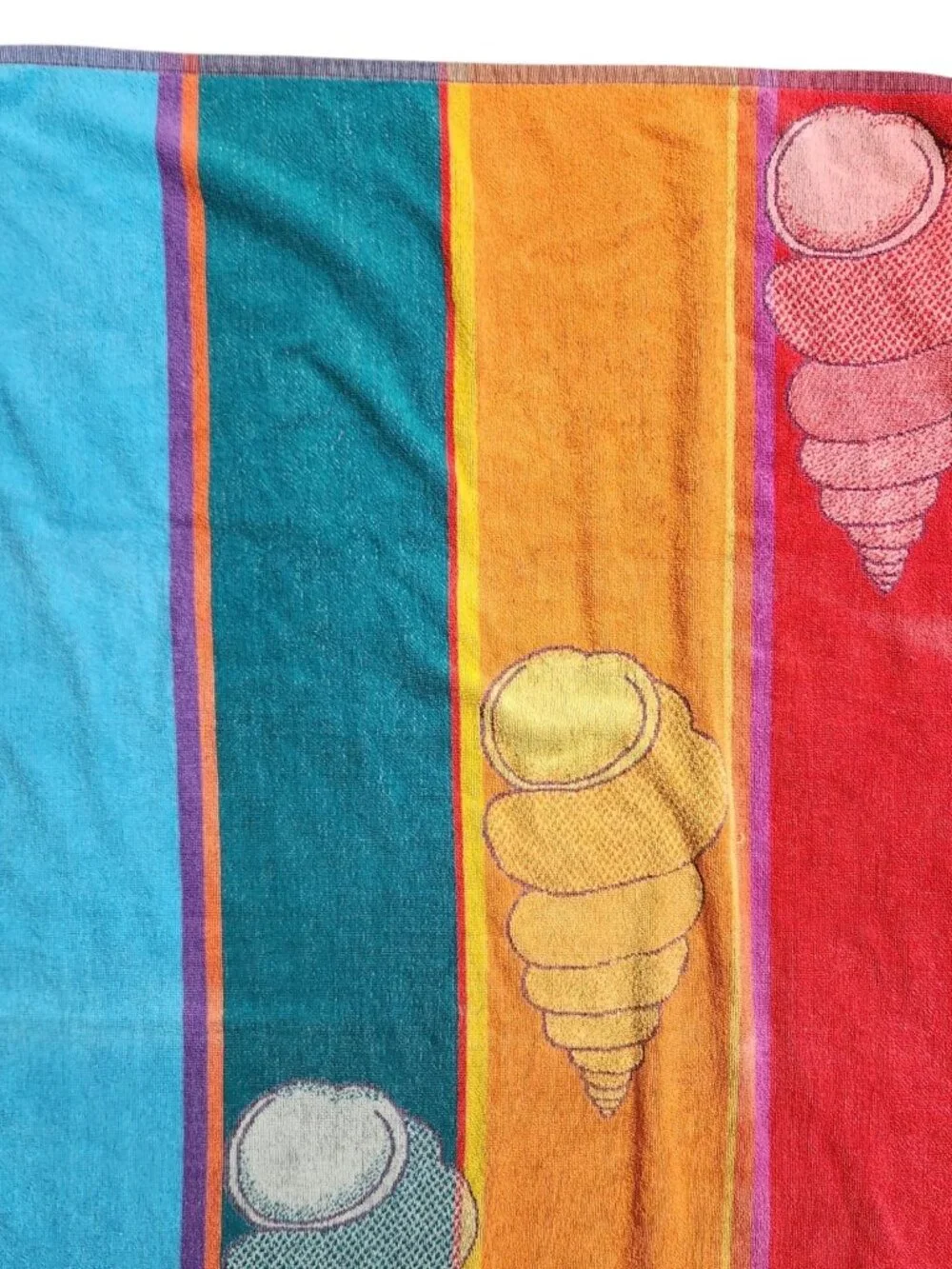 Vintage Striped Sea Shell Beach Towel Bold Retro Coastal Funky Bright 32 x 56
